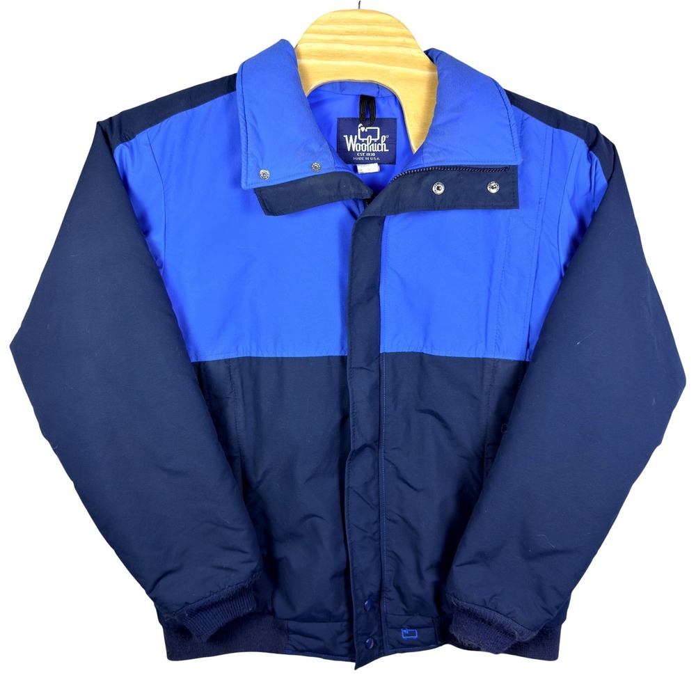 VINTAGE‎ Woolrich Bomber Jacket Men Large Blue Navy Colorblock Made in USA